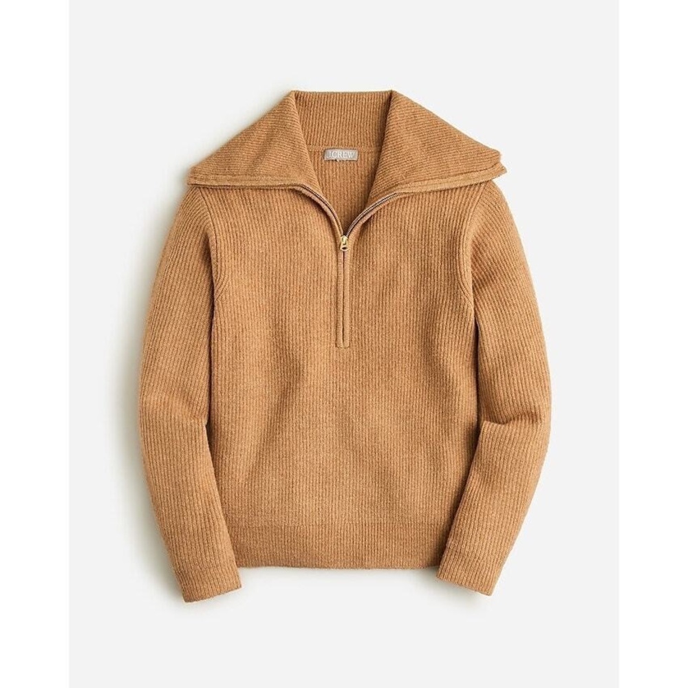 J.Crew Tan Half-Zip Oversized Wool Alpaca Blend Pullover Sweater